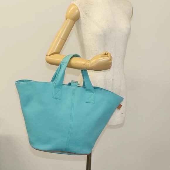 HERMES Panier Plage GM Tote Bag Canvas Blue Silver Auth mr1445 - Picture 1 of 16